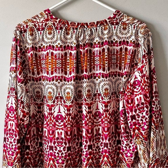 Garnet Hill 100% Silk Floral Green and Orange Ikat Women's Top Size 16 - Picture 12 of 13